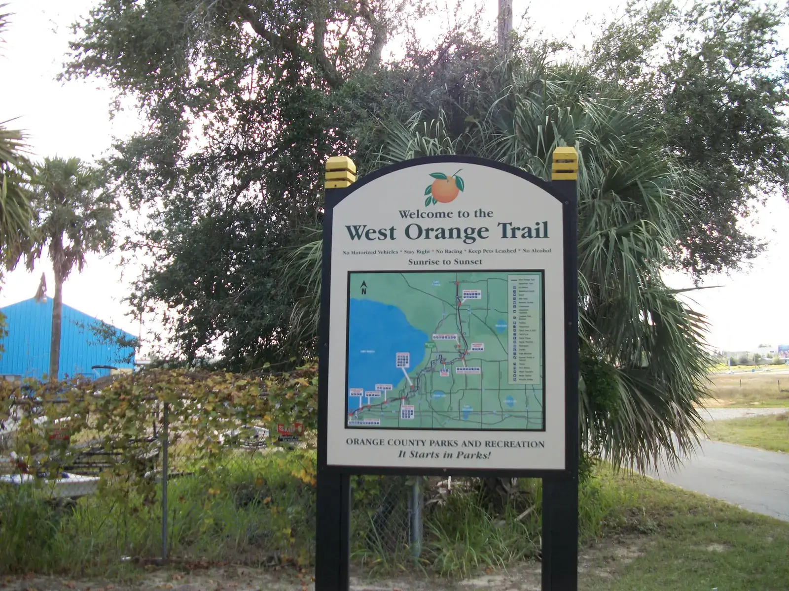 The welcome sign where the trail from Clermont crosses into Orange County and becomes the West Orange Trail.