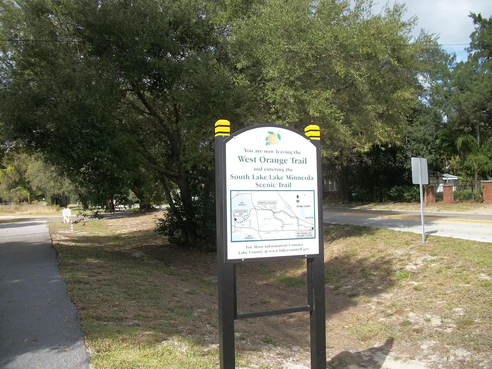 The sign where the West Orange Trail meets the South Lake/Lake Minneola Scenic Trail at the Lake County line.